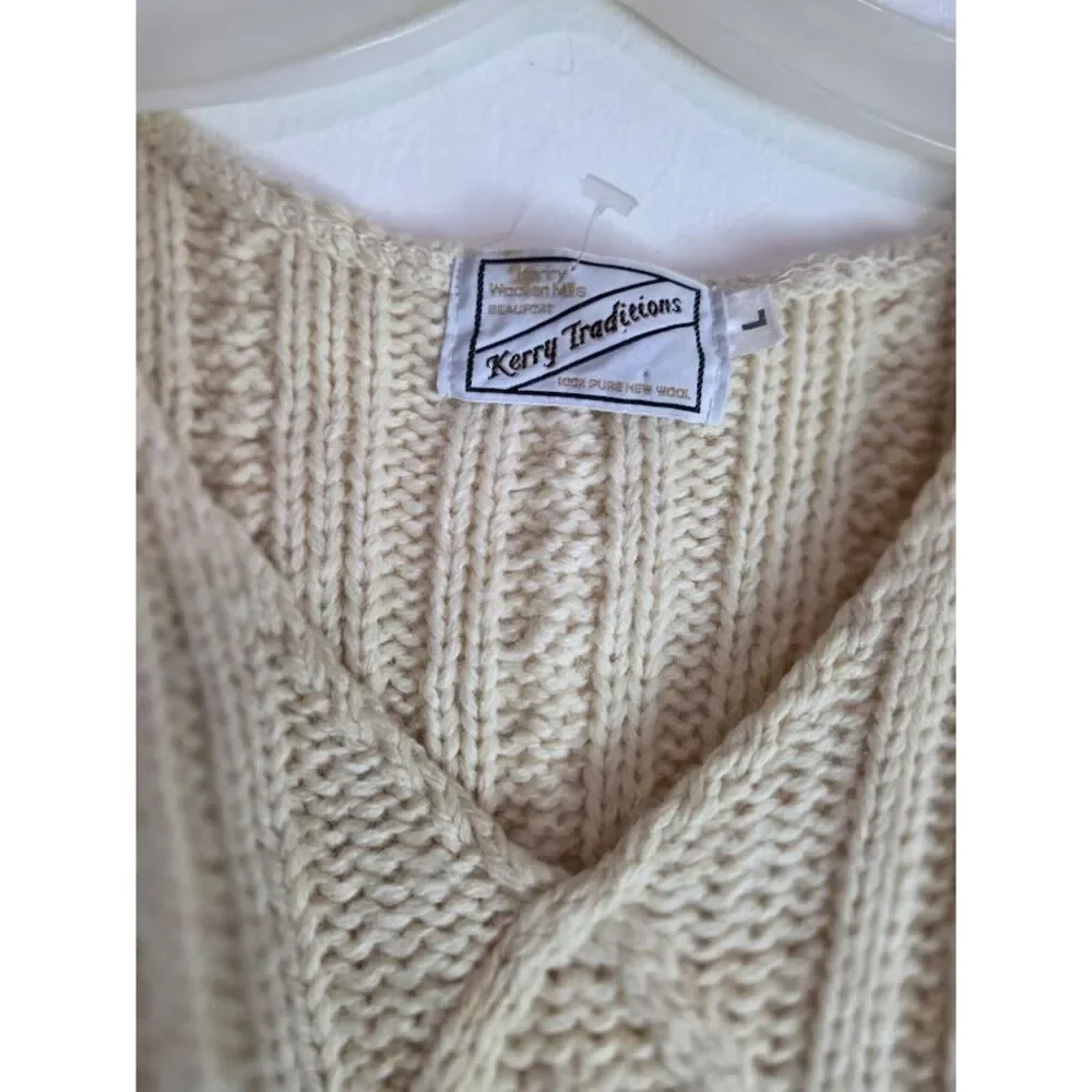 Kerry Traditions Woollen Mills Men Ivory 100% Pure New Wool  weater Vest Large - Picture 4 of 5